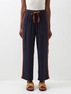 Wales Bonner - Eternal Twill Crochet-stripe Trousers - Womens - Navy