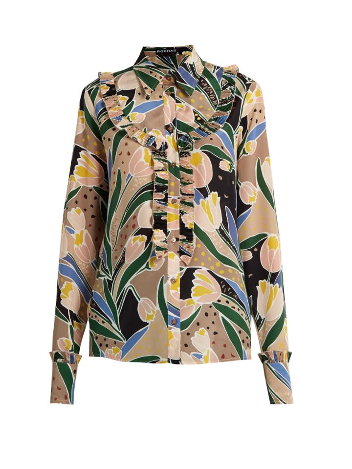 Rochas Tulip-print Silk Crepe De Chine Shirt
