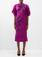 Erdem - Sandrine Floral-embroidered Satin Dress - Womens - Dark Pink