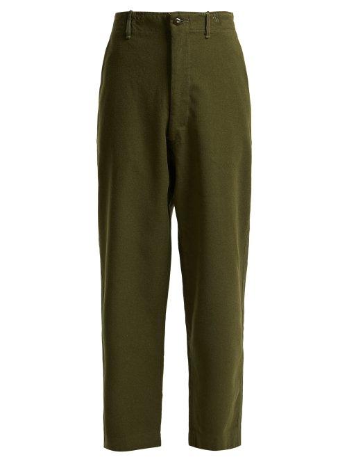 Matchesfashion.com Myar - Wide Leg Wool Blend Trousers - Womens - Dark Green