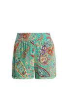 Matchesfashion.com Etro - Paisley Print Silk Crepe Shorts - Womens - Green Multi