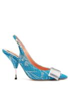 Matchesfashion.com Rochas - Bow Embellished Floral Brocade Slingback Pumps - Womens - Blue Multi
