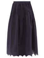 Thierry Colson - Verde Scalloped-edge Linen Skirt - Womens - Navy