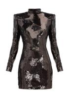 Matchesfashion.com Balmain - Exaggerated Shoulder Sequinned Mini Dress - Womens - Black