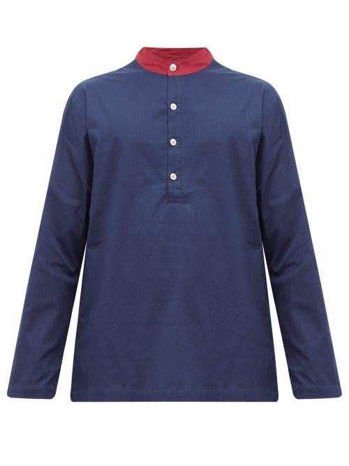 Matchesfashion.com P. Le Moult - Jacquard Striped Cotton Pyjama Shirt - Mens - Navy