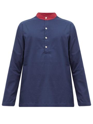Matchesfashion.com P. Le Moult - Jacquard Striped Cotton Pyjama Shirt - Mens - Navy