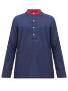 Matchesfashion.com P. Le Moult - Jacquard Striped Cotton Pyjama Shirt - Mens - Navy