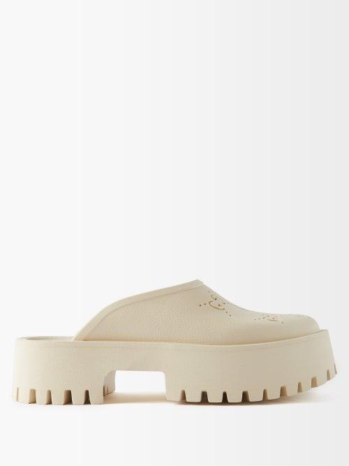 Gucci - Gg-perforated Rubber Clogs - Womens - White
