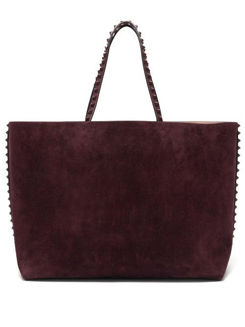 Matchesfashion.com Valentino Garavani - Rockstud Suede And Leather Tote Bag - Womens - Burgundy