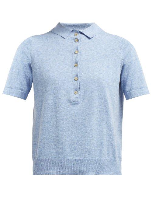 Matchesfashion.com Allude - Knit Polo Shirt - Womens - Light Blue