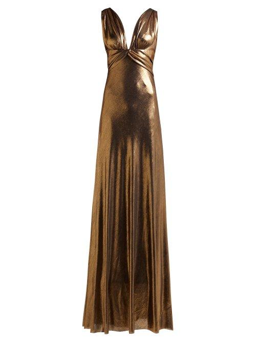 Matchesfashion.com Maria Lucia Hohan - Azra Draped Lam Gown - Womens - Gold