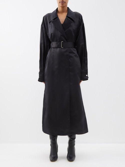 Sa Su Phi - Valentina Belted Silk-satin Trench Coat - Womens - Black