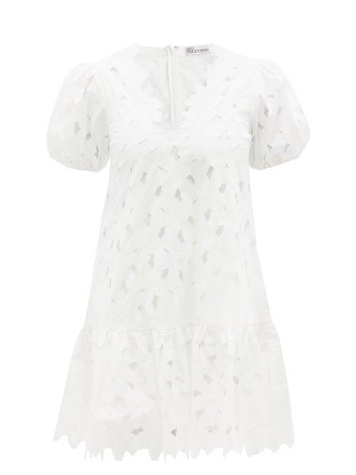 Matchesfashion.com Redvalentino - Floral-embroidered Cutout Cotton-blend Mini Dress - Womens - White
