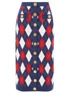 Matchesfashion.com Balmain - Argyle-jacquard Knitted Midi Skirt - Womens - Navy Multi