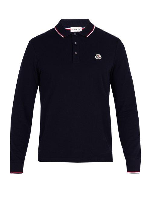 Matchesfashion.com Moncler - Long Sleeved Cotton Polo Shirt - Mens - Black