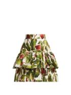 Matchesfashion.com Dolce & Gabbana - Fig Print Tiered Cotton Skirt - Womens - White Multi