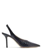 Matchesfashion.com Jimmy Choo - Ivy 85 Crocodile Effect Leather Slingback Pumps - Womens - Navy