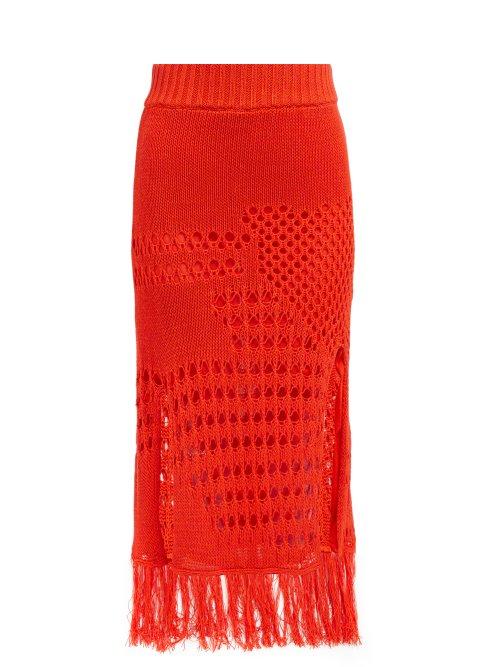 Matchesfashion.com Altuzarra - Benedetta Crochet Cotton Blend Midi Skirt - Womens - Orange