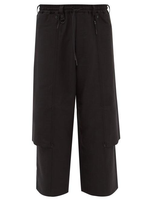 Y-3 - Cropped Cotton-canvas Wide-leg Trousers - Mens - Black