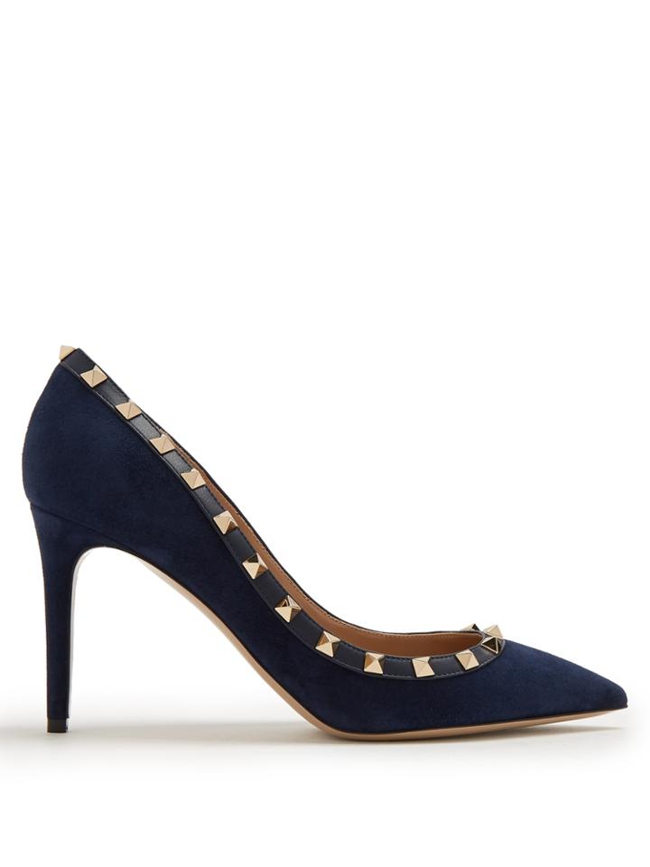 Valentino Rockstud Point-toe Suede Pumps