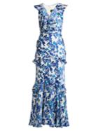 Saloni Rita Floral-devor V-neck Gown