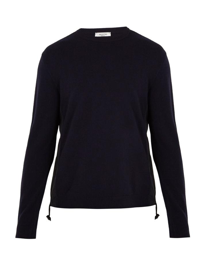 Valentino Crew-neck Contrast-panel Wool Sweater