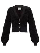 Ganni - Crystal-button Lam-knit Cardigan - Womens - Black
