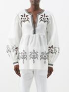 Fil De Vie - Lucina Ramie Crew Neck Long Sleeve Blouse - Womens - Cream Black