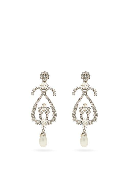 Matchesfashion.com Miu Miu - Oversized Crystal And Pearl Clip On Earrings - Womens - Crystal