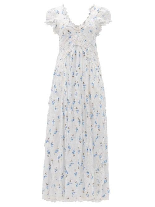 Matchesfashion.com Loveshackfancy - Archer Cotton Broderie Anglaise Midi Dress - Womens - White Multi