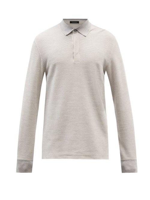 Ermenegildo Zegna - Cotton-blend Honeycomb-piqu Polo Shirt - Mens - Light Grey
