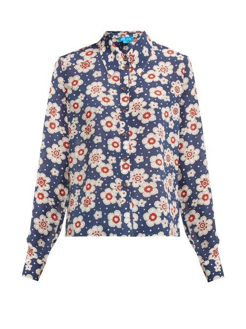 Matchesfashion.com M.i.h Jeans - Lara Floral Print Silk Shirt - Womens - Navy Multi