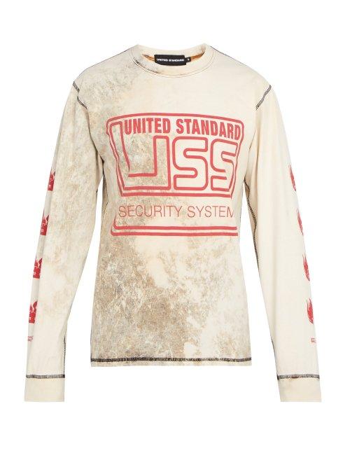 Matchesfashion.com United Standard - Disc Logo Print Cotton T Shirt - Mens - Beige Multi