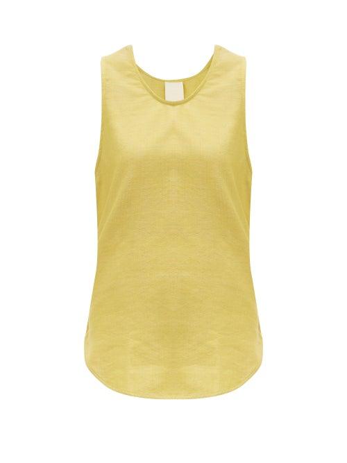 Matchesfashion.com Marrakshi Life - Curved-hem Cotton-blend Tank Top - Womens - Yellow