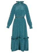 Fendi Ruffled-neck Striped Cady Midi Dress
