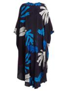 Matchesfashion.com Kalmar - Palm Print Silk Crepe De Chine Kaftan - Womens - Blue Multi