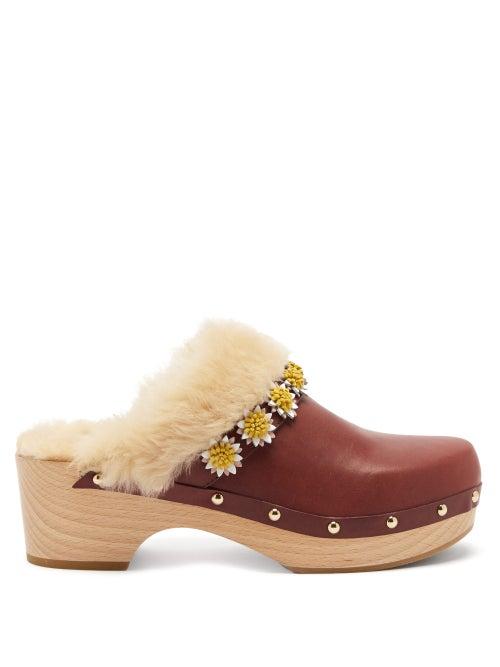 Matchesfashion.com Fabrizio Viti - Jean Floral-appliqu Leather Clogs - Womens - Brown Multi