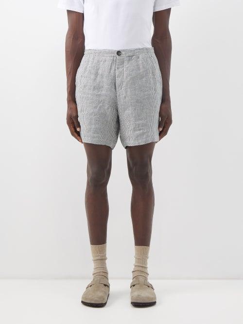 Oliver Spencer - Osborne Striped Linen Shorts - Mens - Blue