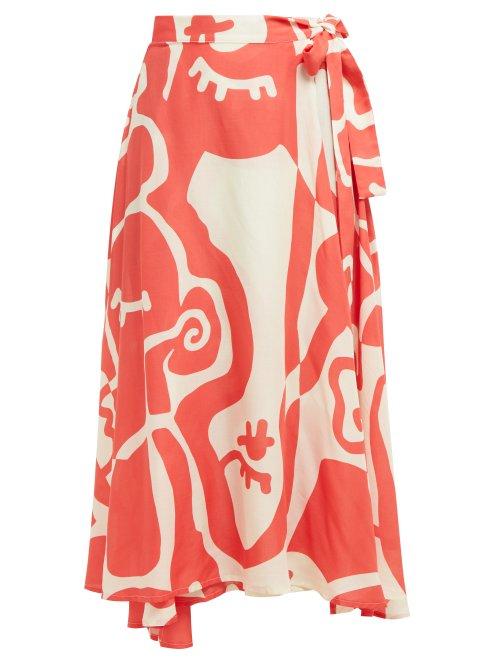 Matchesfashion.com Bower - Jade Abstract Print Midi Wrap Skirt - Womens - Red Print
