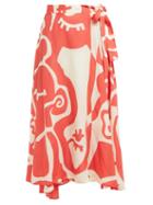 Matchesfashion.com Bower - Jade Abstract Print Midi Wrap Skirt - Womens - Red Print