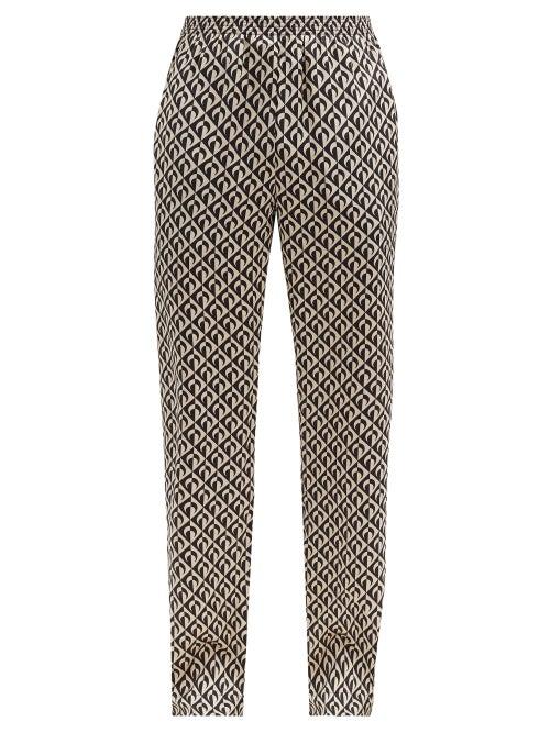Matchesfashion.com Marine Serre - Crescent Moon-print Relaxed Satin Trousers - Mens - Black Beige
