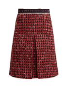 Matchesfashion.com Gucci - High Rise Geometric Tweed Midi Skirt - Womens - Red Multi