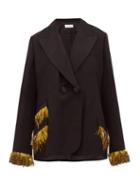 Matchesfashion.com Wales Bonner - Double Breasted Feather Trimmed Jacket - Womens - Black