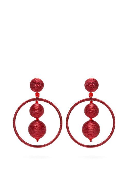 Matchesfashion.com Oscar De La Renta - Bead Embellished Ball And Hoop Drop Earrings - Womens - Burgundy