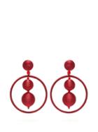 Matchesfashion.com Oscar De La Renta - Bead Embellished Ball And Hoop Drop Earrings - Womens - Burgundy