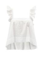 Ladies Beachwear Wiggy Kit - Paperwhite Ruffled Cotton-seersucker Top - Womens - White
