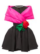 Matchesfashion.com Richard Quinn - Crystal And Mesh Rose-trim Pleat-front Satin Dress - Womens - Black Multi