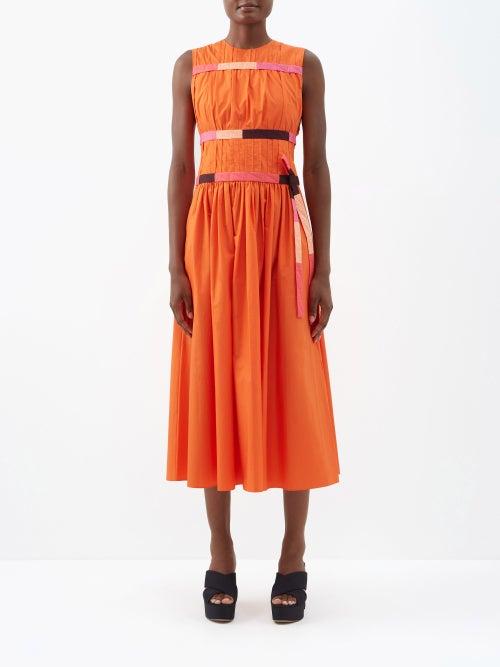 Roksanda - Lilya Pintucked Cotton-poplin Midi Dress - Womens - Orange