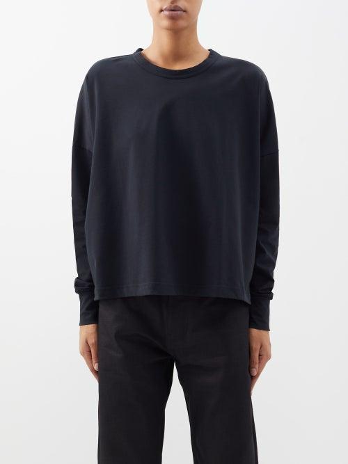 Studio Nicholson - Dropped-shoulder Cotton Long-sleeved T-shirt - Womens - Black