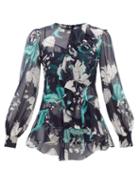 Matchesfashion.com Erdem - Alexia Leighton Tulip Print Silk Blouse - Womens - Navy Print